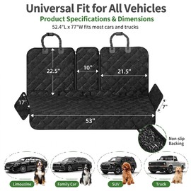 Ekisemio Dog Car Seat Cover for Back Seat, Waterproof 600D Oxford Pet Seat Protector for Cars SUVs Trucks, Heavy Duty Non-Slip Rear Bench Cover, Machine Washable Scratchproof - Black