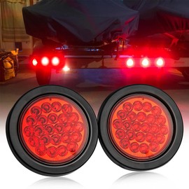 Oyviny 4 Inch 24LED Round LED Trailer Tail Light with Surface Mount Grommet, IP65 Super Bright W/Reflector Bowl 24LED Stop Turn Brake Tail Lights 12V DC for Trailer, Bus, Trucks, 2PCS