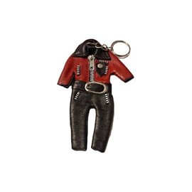 Leather Motorcycle Outfit Keychain, Red and Black, 5" x 3.5", Black, 5 Inches