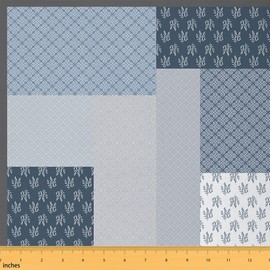 Blue Grey Boho Fabric by The Yard 1 Yard Floral Pattern Decorative Waterproof Outdoor Fabric Modern Geometric Upholstery Fabric for Chairs Boho Patchwork Outdoor Fabric