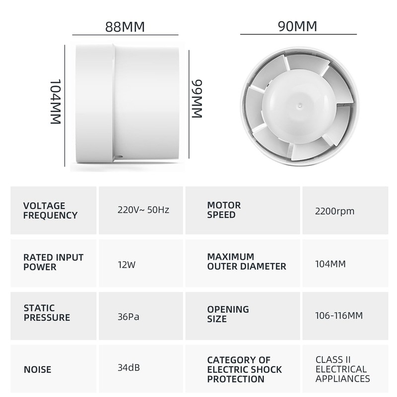 ANBOO Pipe Fan, 100 mm Exhaust Fan, Pipe Fan, Quiet