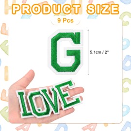 MECCANIXITY - Parche bordado para planchar con letras de 2 pulgadas, alfabeto G, calcomanía para coser en letras, apliques para reparar ropa, jeans, zapatos, sombreros, bricolaje (verde, paquete de 9)