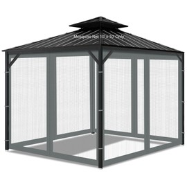 Gazebo Universal Replacement Mosquito Netting, 10' x 10' Outdoor Mesh Netting Screen 4-Panel Sidewall with Zipper for Patio, Canopy, Garden and Backyard, Gray(Mosquito Net Only)