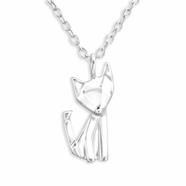 Monkimau Women's Necklace with Origami Fox Pendant 925 Sterling Silver Fox Necklace Silver Women Charm Chain Jewellery Gifts for Children Girls Women, Stainless Steel