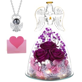 ANWEAO Preserved Flowers Birthday Gifts for Her Preserved Real Rose in Angel Glass Crystal Angel Figurines for Her Ideal Birthday,Mother's Day,Wedding,Valentine's,Thanksgiving Day,Christmas