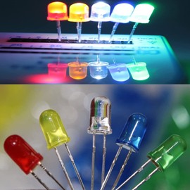 Adeept 500 Pieces Clear LED Diodes, Light Emitting Diodes Bulb Lamp 3mm 5mm 2 Pin Round Assorted 5 Colors Kit with Storage Box for Science Project Experiment