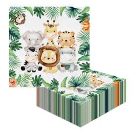 40 Pieces Jungle Party Napkins, Children's Birthday Napkins, Forest Animal Decorative Napkins, Fairy Tale Animal Square Napkins, Suitable for Children's Birthday, Holiday, Party Napkins