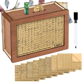 Meetory Wooden Money Box, Reusable Money Box with Savings Target, Money Box with Target, Money Box with Numbers Ticks for Adults and Children to Save the Habit of Saving (500€-10000€)