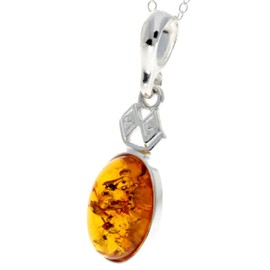 Genuine Cognac Baltic Amber & Sterling Silver Classic Oval Pendant without Chain - 1954C