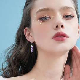 Crystal Earrings 925 Sterling Silver Genuine Crystal Earrings for Women, Sterling Silver, Amethyst