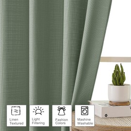 OWENIE Bob Green Kitchen Curtains 36 Inch Length Tier Curtain, Faux Linen Textured Small Cafe Curtains, Light Filtering Short Window Drapes for Bathroom Basement, Each 30W x 36L inch, 2PCS