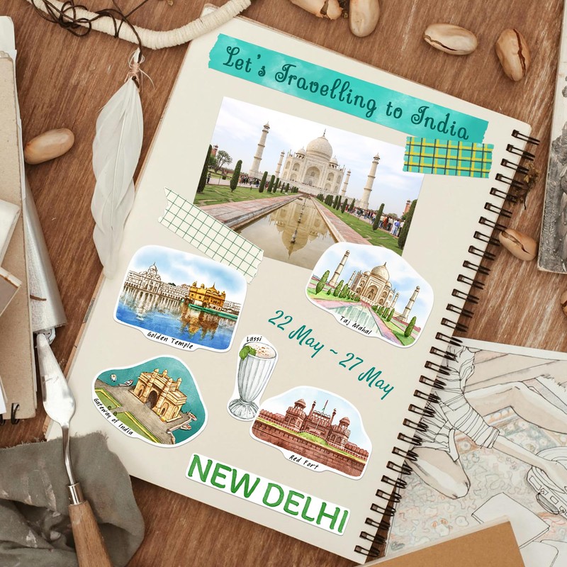 Navy Peony India Travel Stickers