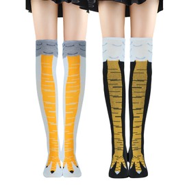 2Pair Chicken Leg Socks Funny 3D Cartoon Animal Paw Socks Chickens Sock Breathable Thigh Knee High Stockings Novelty Chicken Feet Socks for Cosplay Costume Party Accessories Funny Gifts for Women Men