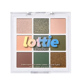 Lottie London Lottie Palette in The Olives, 9 shade compact eyeshadow palette in olive greens and neutral shades in a mix of creamy mattes and sparkling shimmers