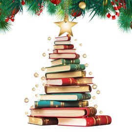 Christmas Ornaments 2024 - Acrylic Christmas Tree Ornaments, Bookshelf Decor for Book Lovers, Ideal Book Club Gifts for Nerds, Librarians, and Readers - Not 3D, Unique Christmas Decorations (F)