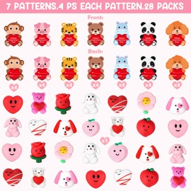 28 Pack Valentine Mochi Squishies Toys and Valentine Cards for Kids, Animal Mochi Squishies Filled Hearts, Kawaii Squishies Stress Relief Fidget Toys Classroom Exchange Party Favors Prizes Gifts