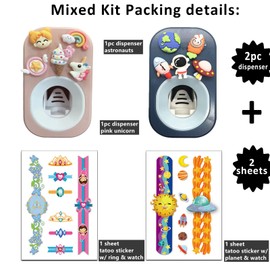 Automatic Kid Toothpaste Dispenser Wall Mounted for Bathroom,Toothpaste Squeezer for Kids & Family Shower by Mr. Thumbs (2pc,Astronaut& Unicorn)