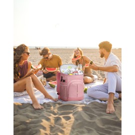 Pritent Cooler Backpack for Men Women Insulated Waterproof Backpack Cooler Leak Proof Cooler Bag Lightweight Lunch Backpack for Camping Beach Travel Picnic(Pink,30 Cans)