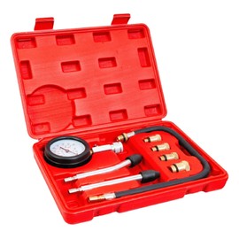 TCE ATRHS-A0031U-1 Torin 8 Piece 0-300 Psi Engine Cylinder Compression Pressure Gauge Tester Kit Automotive Tool Gauge, Red