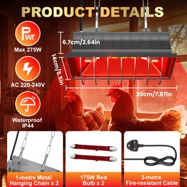 Lustaled Poultry Heat Lamp 175W, Adjustable Chicken Brooder Puppy Heat Lamp Whelping with High/Low Switch, Waterproof Infrared Heat Lamp for Chicks, Puppies, Ducklings, Piglets, Livestock