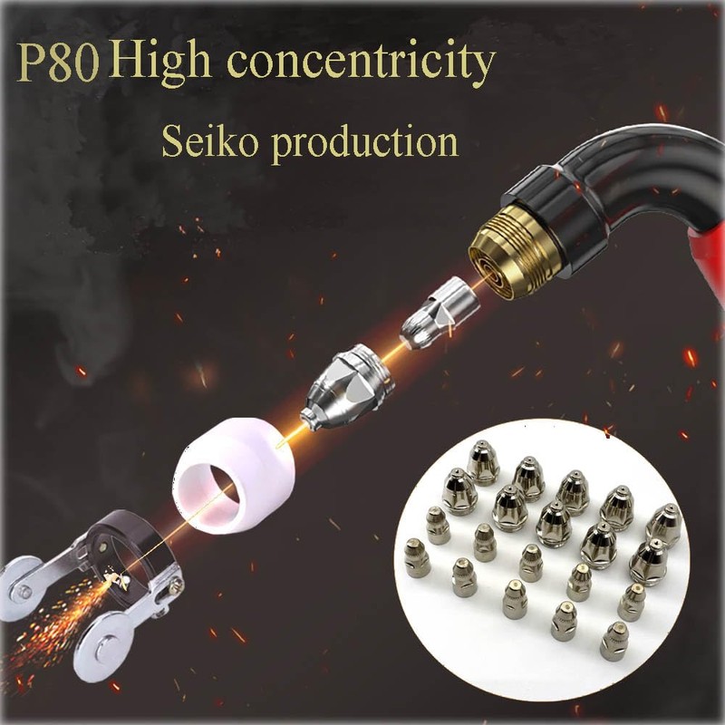 P-80 Plasma Cutter Torch Consumables, 1.3mm Cutting Torch Nozzle Tips