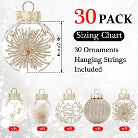 30PCS Christmas Ball Ornaments,60mm/2.36 Inch Shatterproof Christmas Tree Decoration Xmas Plastic Baubles Ornaments Decorative Hanging Ornaments for Holiday Wedding Party Decorstions (Champaign Gold)
