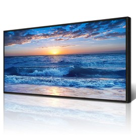 Wapluam Black Framed Canvas Wall Art For Living Room Large Wall Decor For Bedroom Office Wall Decorations Blue Ocean Beach Wall Painting Sunny Sea View Wave Wall Pictures Artwork Room Home Decor