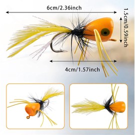 Fly Fishing Poppers Kit,Assorted Color Topwater Fishing Lures Dry Fly Fishing Flies Bass Poppers Lures for Crappie Bluegill Sunfish Panfish Trout Salmon Perch Steelhead Fish 15PCS