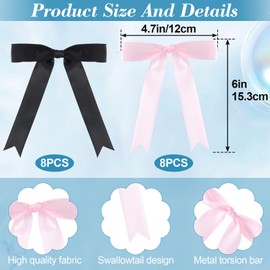 Joez Wonderful 16 Pcs Twist Tie Bows, Pastel Satin Ribbon, Bowknot Decoration for Crafts, Satin Bows for Gift Wrapping, Christmas, Birthday, Party, Wedding (Black, Pink)