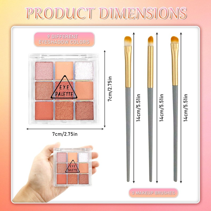 9 Colours Eyeshadow Palette with 3 Eyeshadow Brushes Matte Glitter