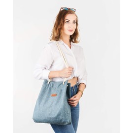 Bvani Large Women's Canvas Tote Bag with Pockets and Beach Handles - Shopper Bag - Blue (sea blue), size: m