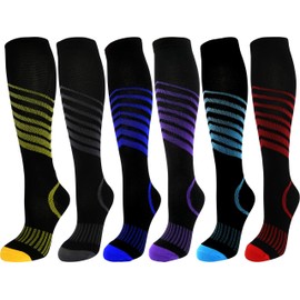 6 Pair Graduated Compression Socks for Men and Women (All Black Designs, Small/Medium)