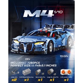 MOCBURIKU Remote Control Car Building Kit, 1/10 Scale M4 Supercar with Lights Motors Rechargeable Battery, Compatible with Technic Cars for Adults, STEM Gift for Boys Age 6 8 10 12 14+(2280 Pcs)