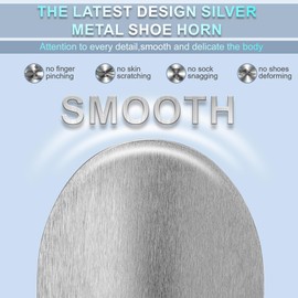 ZOMAKE Small Metal Shoe Horn for Seniors, 7.5 inch Stainless Steel Travel Shoe Horns with Hook for Men, Women, Kids(Silver, Pack of 2)