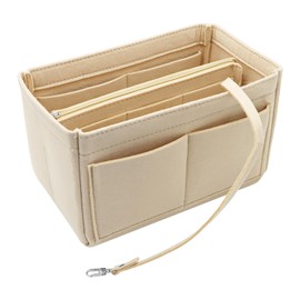 Aleker Handbag Organiser Insert, Multi-Pocket Felt Bag Organiser Insert, Purse Organiser, Large Capacity Tote Bag Organiser with Zips, Bag Divider Organiser for Women(Beige,Medium)
