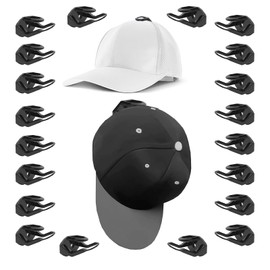 Bhtqdnq 20 Pack Adhesive Hat Hooks for Wall, Hat Rack for Baseball Caps, No Drilling, Minimalist Hat Organizer Display for Home Decor (Black)