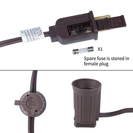 Brightown 2 Packs C9 Light Strand 100 FT for E17-12 Spacing, Outdoor String Light Christmas Stringer with 100 Sockets for Patio, Brown Wire