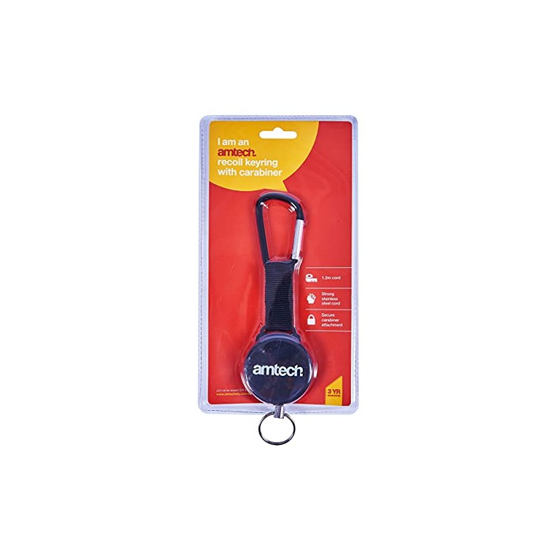 Amtech S6365 Recoil Keyring with Carabiner