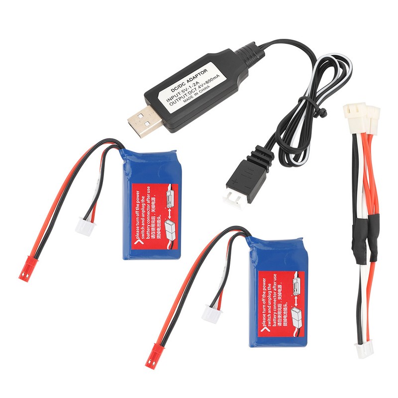 2Pcs 7.4V 1100mAh Lithium Battery with USB Cable Fit for