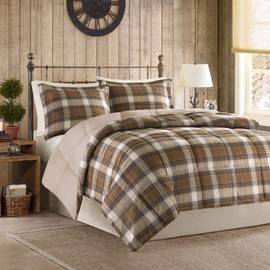 Woolrich Plaid Bed Comforter Set Ultra Soft Microfiber 3 Pieces Bedding Sets – Bedroom Comforters, King, Brown