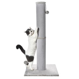 Cat Scratching Post Carpet Scratching Post 40" for Indoor Cats, Tall Cat Scratch Post, Carpet Cats Scratcher with Replaceable Toys, Sturdy Base, Large, White Gray
