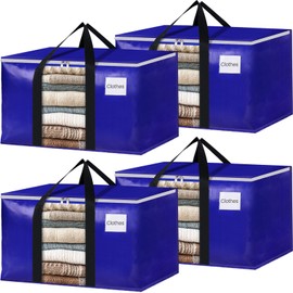 BlissTotes 4 Pack Moving Bags with Clear Window, Storage Bags with Strong Carrying Handles & Zippers,Large Packing Bags for Saving Space, Alternative to Moving Boxes(Blue,33 Gallon)