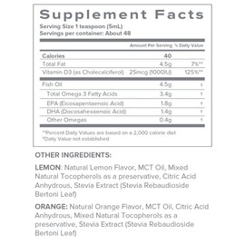 SFH Super Omega 3 Orange Fish Oil Liquid + Vitamin D | Highly Concentrated 3400mg Omega 3s + 1000IU Vitamin D3 | Sustainably Sourced Alaskan Pollock | Spill-Proof Lids | 8oz