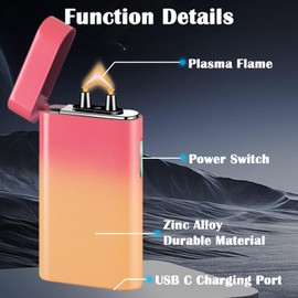 RSBYE Plasma Lighter Rechargeable USB C Electric Torch Lighter Big Arc Electric Lighters Dual Flame Cool Lighters with Upgrade Battery Safety Switch for Candles, Fireworks, Incense (PinkYellow)