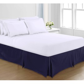 Sapphire Collection PLAIN DYED POLY COTTON PLEATED PLATFORM BASE VALANCE SHEETS (Double, Navy Blue)