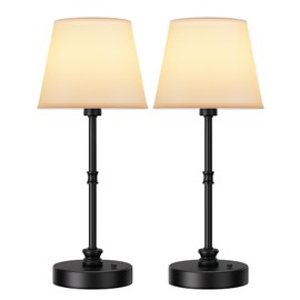 EppieBasic Set of 2 Cordless Table Lamp, 5200mAh Rechargeable Battery Operated Lamp, Portable LED Touch Light, Stepless Dimming, Small Gold with Fabric Shade, 2700K for Dining, Bedside, Bathroom