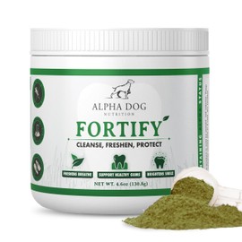 Dog Teeth Cleaning Powder - Fortify Dental Powder for Dogs - Plaque Remover and Freshens Bad Breath with Fresh Green Supplements - Contains Kelp, Probiotics, and Other Tooth Cleaning Ingredients