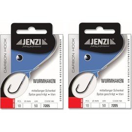Set: 2 packs of Jenzi tied worm hooks, fishing hooks, carbon/titanium (20 pieces), 50 cm hook size 1, 2, 4, 6, 8, 10, 12 & 14 depending on selection + free Petri Heill! sticker (hook size 6)
