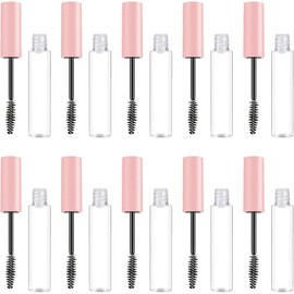 Tubo de Rímel Vacío Rellenable de 10ml, Plástico Rosa, 10 Piezas Cierre Hermético, Formato Portátil, Incluye Varita, Lote de 10 Unidades para Uso Cosmético