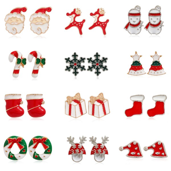 12 Pairs Christmas Earrings for Women Girls Children Christmas Earrings